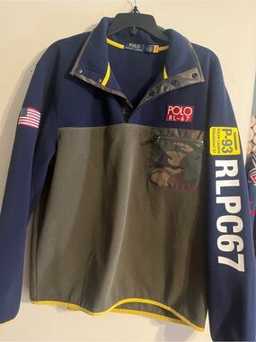 Polo by Ralph Lauren Navy & Olive Camouflage RL-67 Fleece Pullover